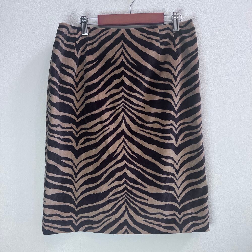 Vintage Talbots Women's Animal Print Velvet Zebra Brown and Tan Pencil Skirt 10P